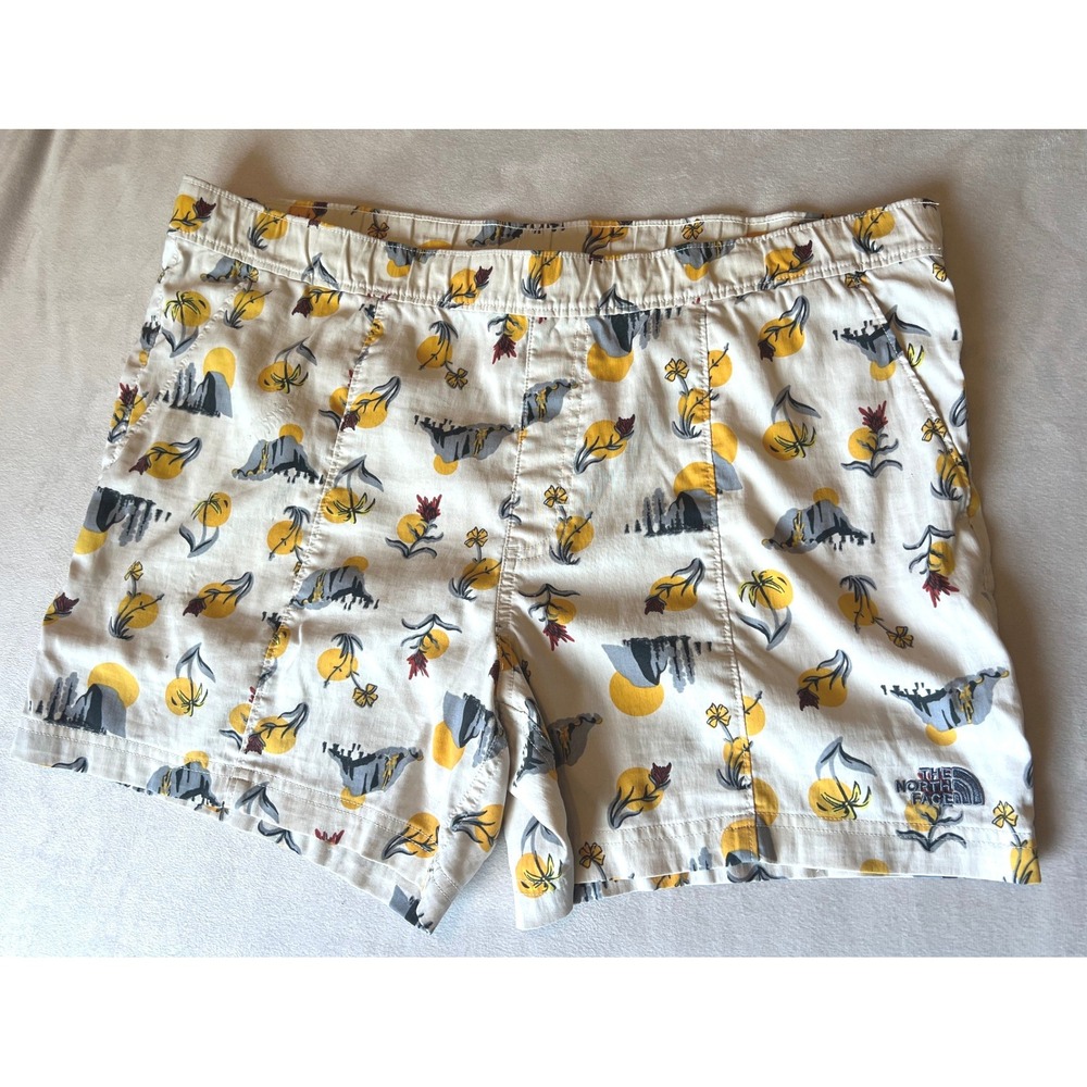 The North Face Mens Class V Yosemite Print Shorts Cream Yellow Medium 5 Inch - Picture 1 of 7